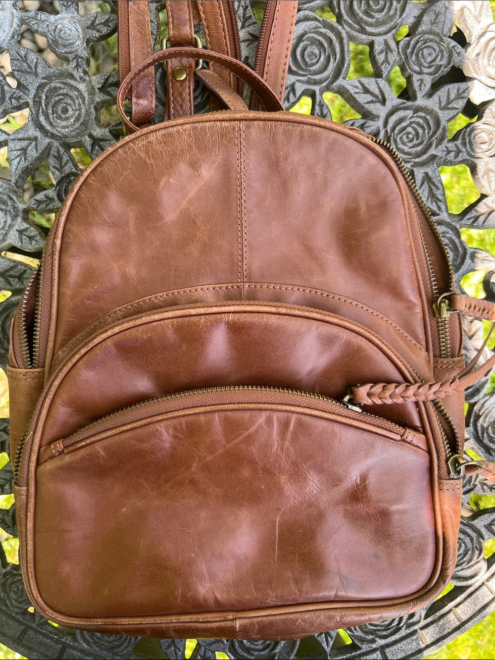 Tommy Bahama Brown Leather Backpack - Picture 2 of 16